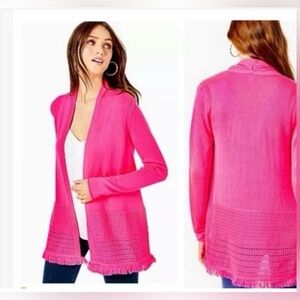 Lilly Pulitzer Noble Vibrant Pink Cardigan, Size XL- Flawed-See Pictures